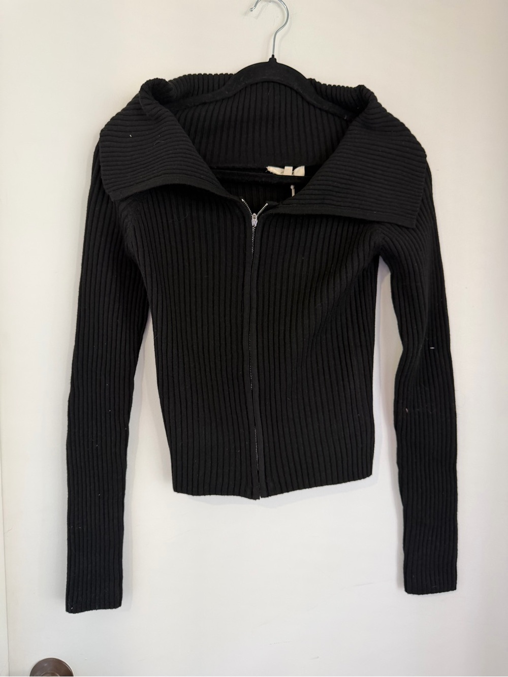 easel Black Ribbed Zip-Front Cardigan Sweater NWT